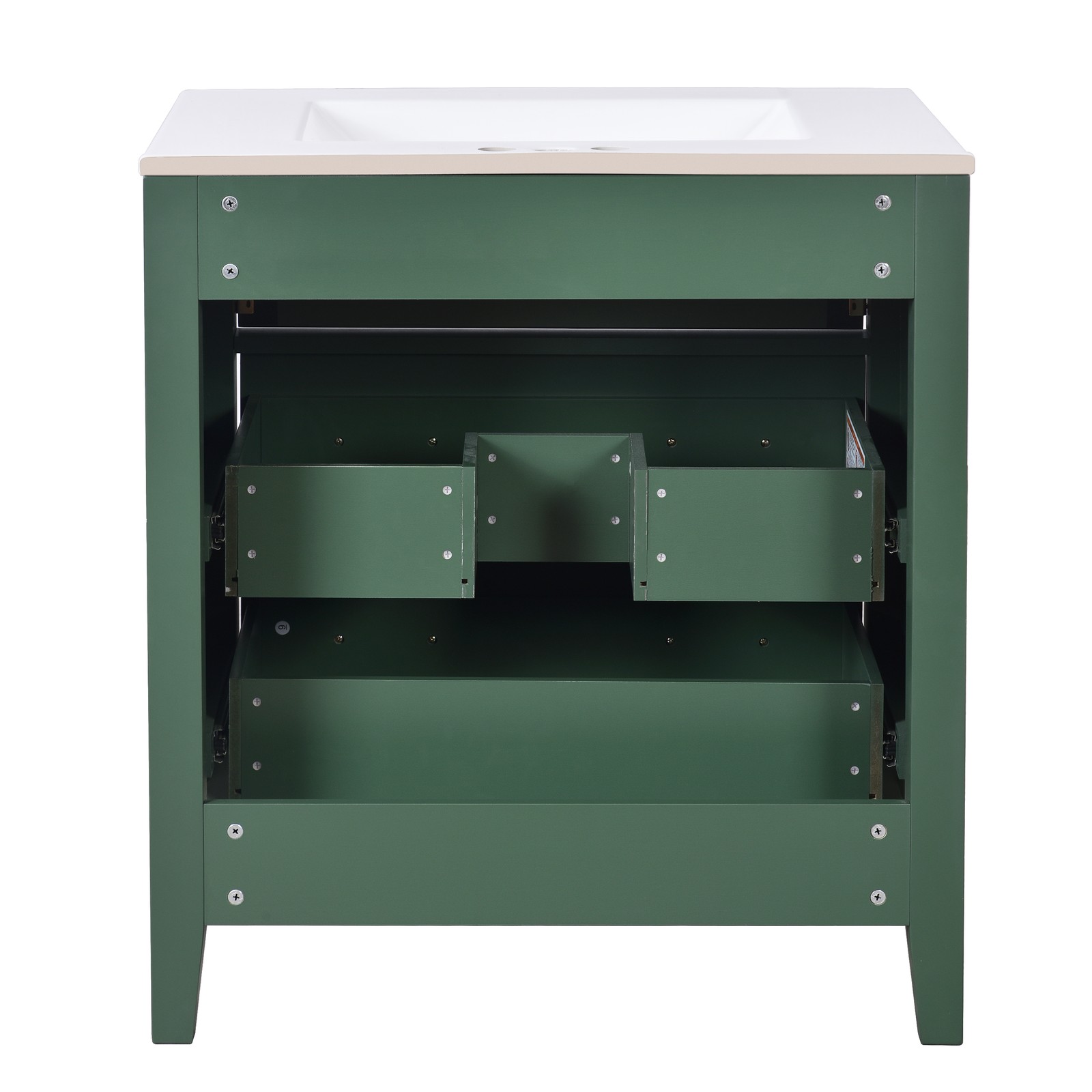 30″ Green Bathroom Vanity with Ceramic Sink, 3 Drawers, Solid Wood