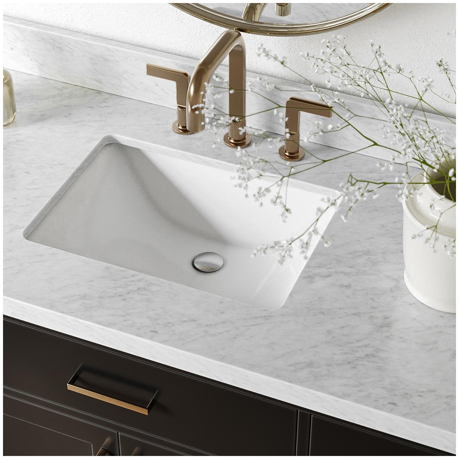 Ariel T055SCWRVO Hepburn 55″ – Black / Italian Carrara Marble Top / Satin Brass