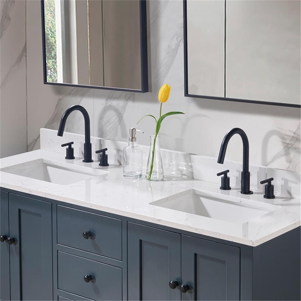 61. in Stone effects Vanity Top in Aosta White with Double White Sink