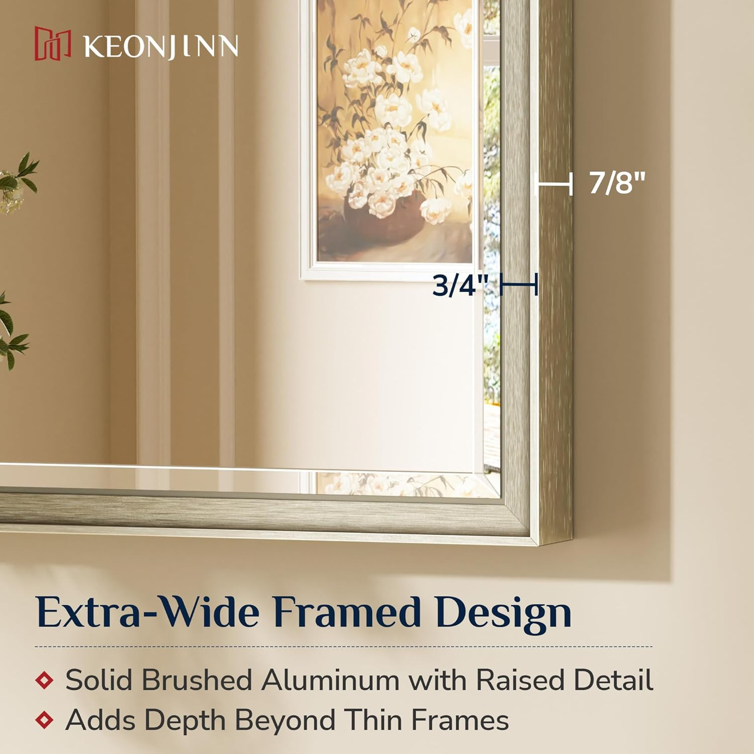 Modern 20″ x 30″ Brushed Nickel Bathroom Mirror with Beveled Edge Frame