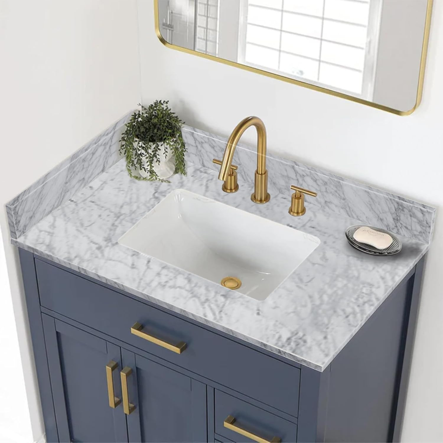 Elegant 36″ Carrara Marble Backsplash for Bathroom Vanity Sink Top