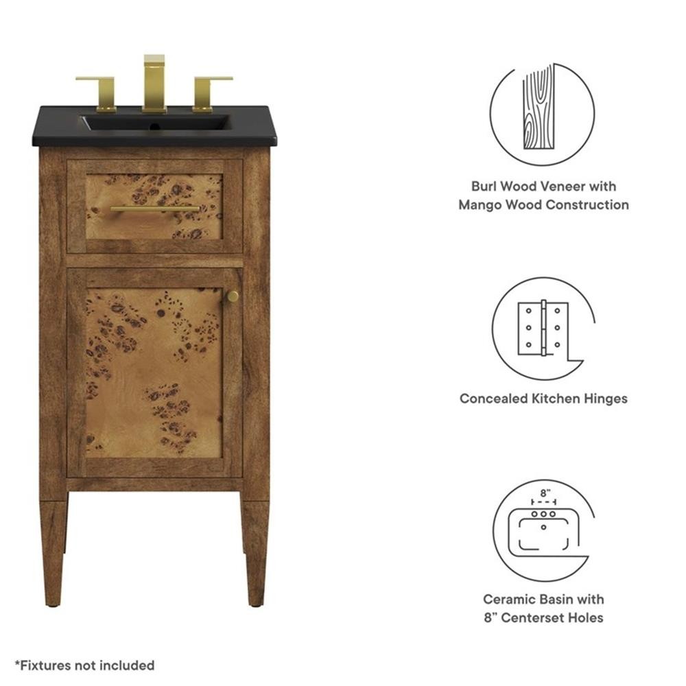 Modway Elysian 18″ Modern Wood Bathroom Vanity in Black and Brown