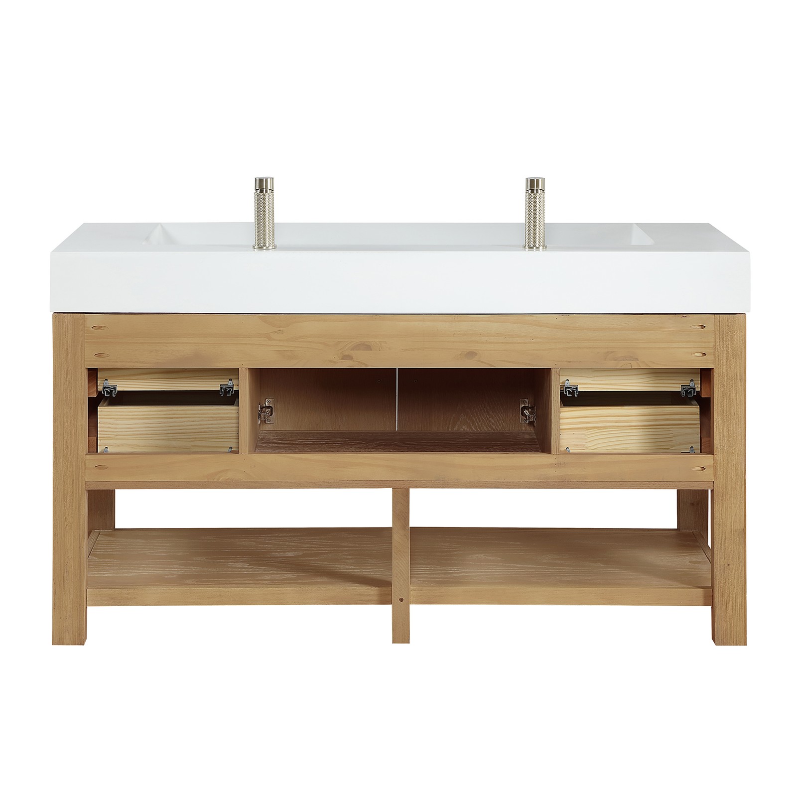 Vera 60″ Single Bath Vanity in Washed Ash Grey w/ White Integrated Sink & Mirror