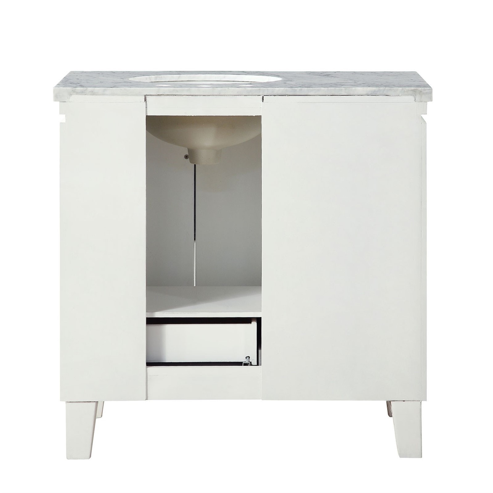 36″ Bathroom Vanity Right Single Sink Cabinet w/ Carrara Marble Countertop 320WR