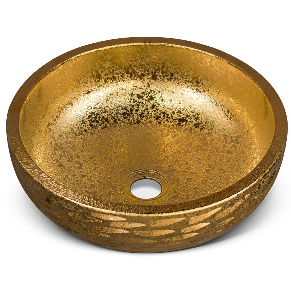 US Seller – 16in Abstact Design Gold Textured Oriental Porcelain Basin