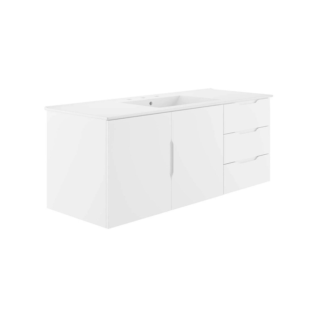 48″ Floating Bathroom Vanity Single Ceramic Sink Countertop Black White Gray