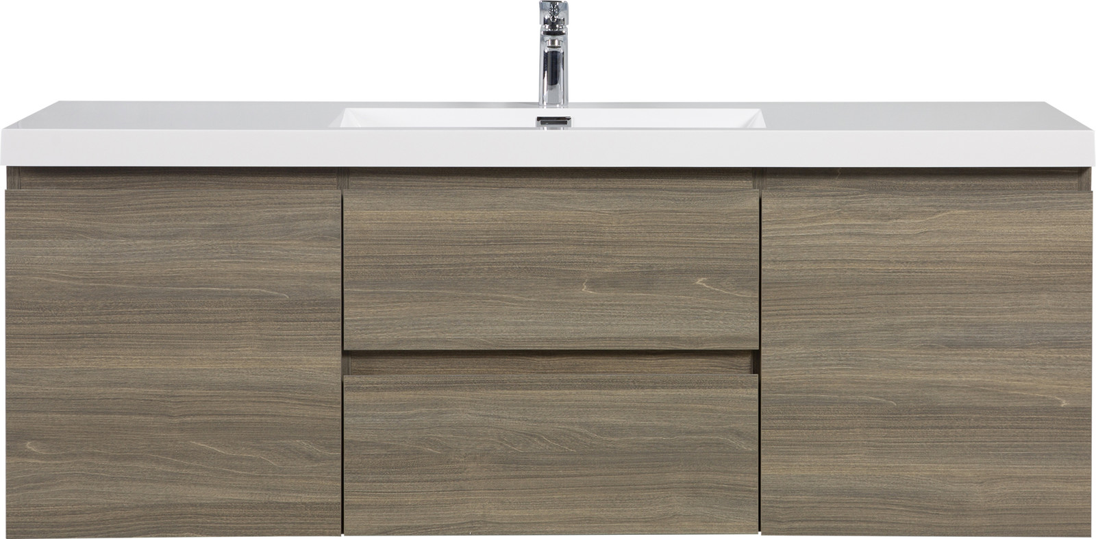 60″ Floating Wall-Mounted Bathroom Vanity with Resin Sink Drawers Doors Ash Grey