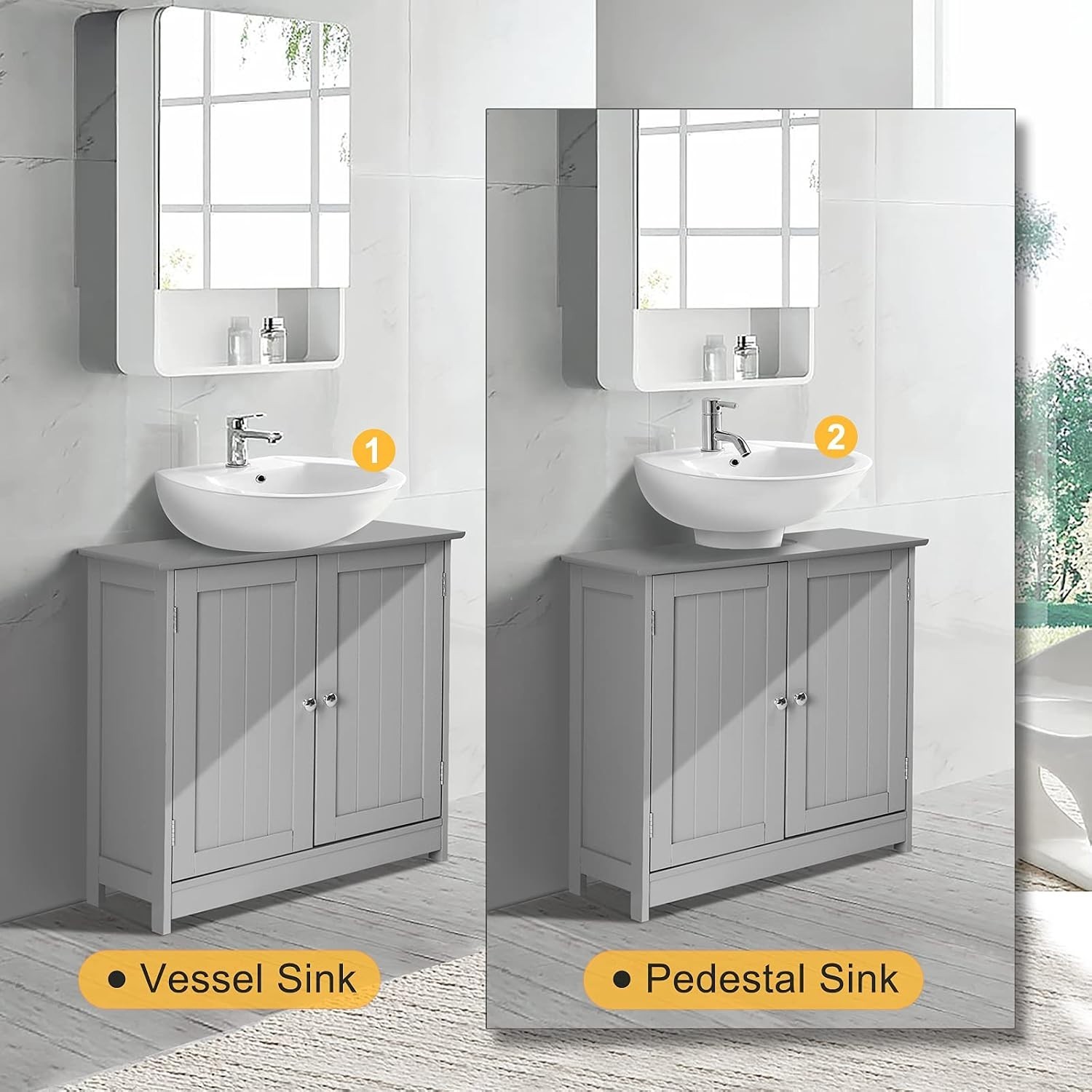 Durable Freestanding Under Sink Cabinet with Adjustable Shelf – Grey Finish