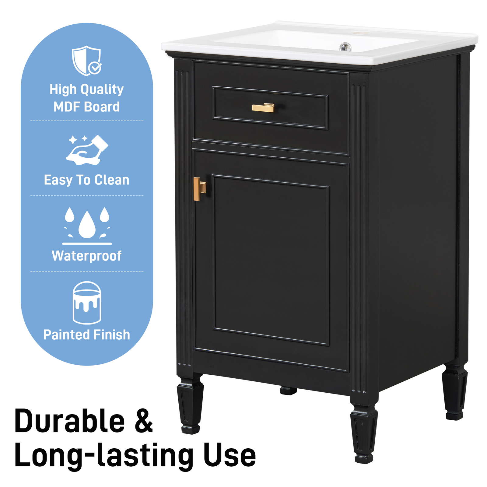 20″ Bathroom Wood Vanity with Ceramic Sink Modern Freestanding Storage Cabinet