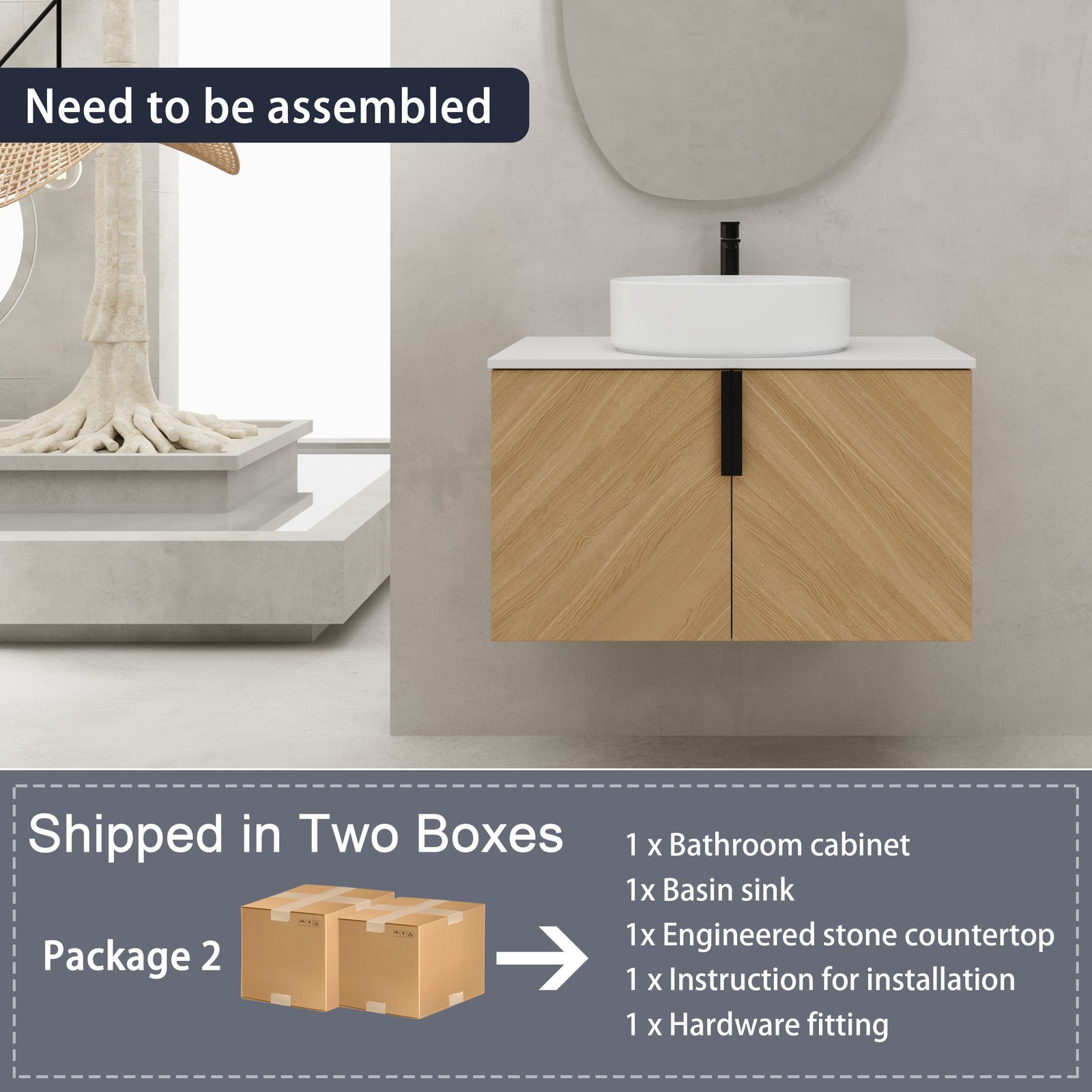 Bathroom Vanity w/Ceramic Sink, Wall-Mounted Storage Cabinet w/Soft Close Door