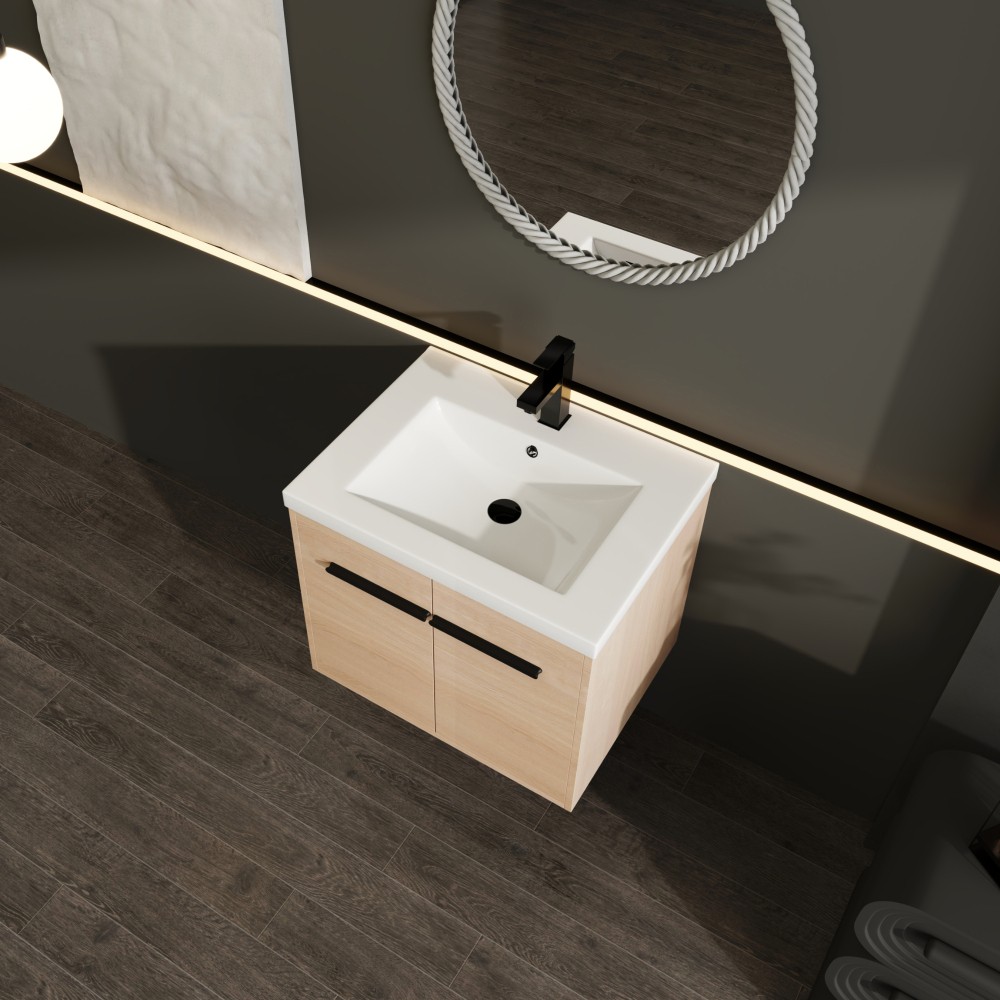 LEVISTAR Oak 24 Inch Bathroom Vanity with resin Countertop Sink