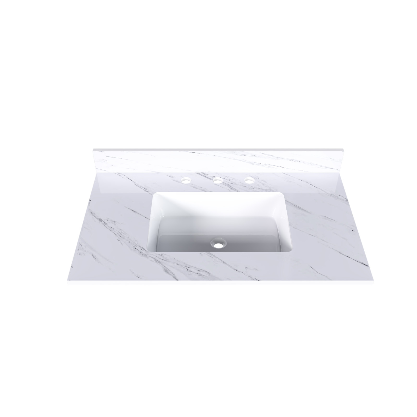 37″ White Marble Vanity Top w/ Undermount Sink, 3 Holes, 4″ Backsplash