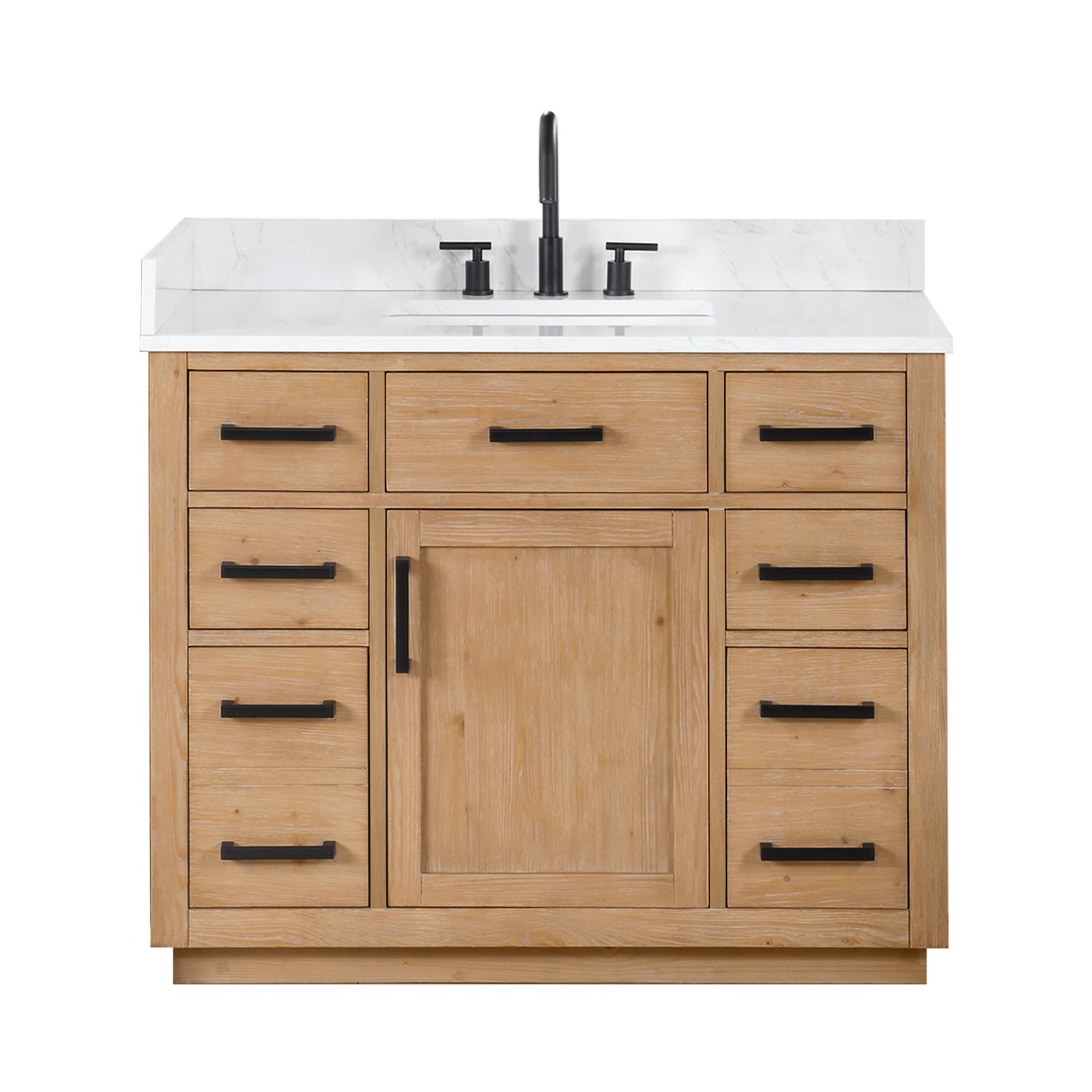 Gavino 42″ Wood Vanity in Light Brown with Composite Stone Top no Mirror