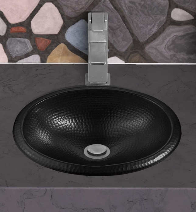 19103 Matte Black Hand Hammered Oval Drop-in Bathroom Vanity Sink (17 inches)