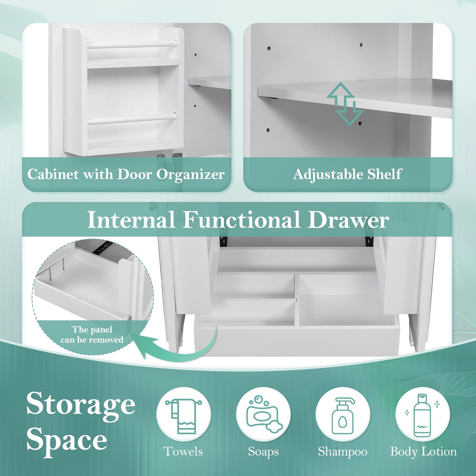 30″ Bathroom Vanity with Sink, Two Doors & Drawer, White