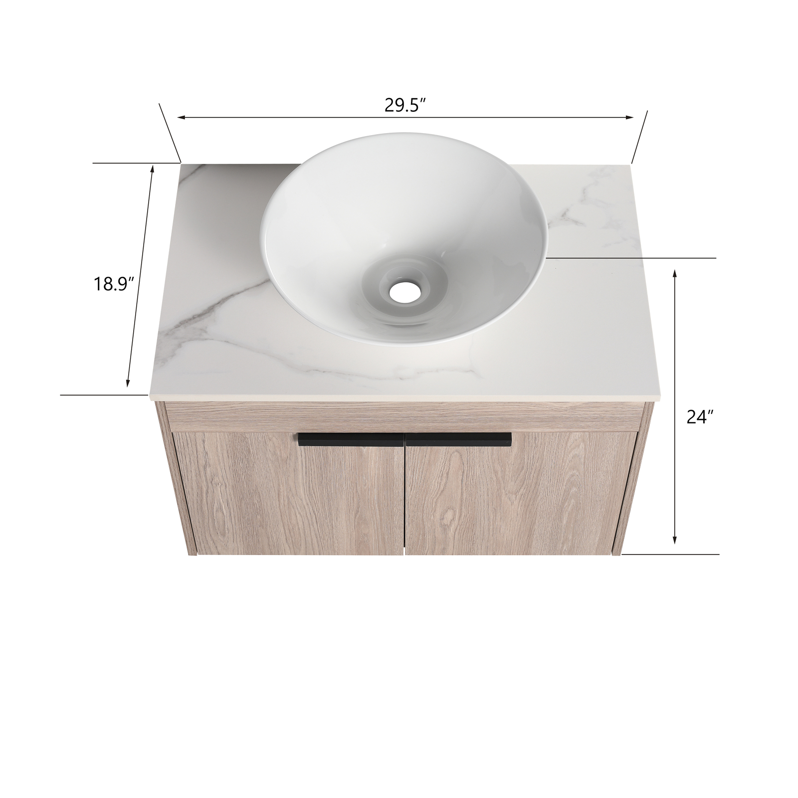 30″Wooden Floating Wall Mounted Bathroom Vanity W/Ceramic Basin Vessel Sink Top