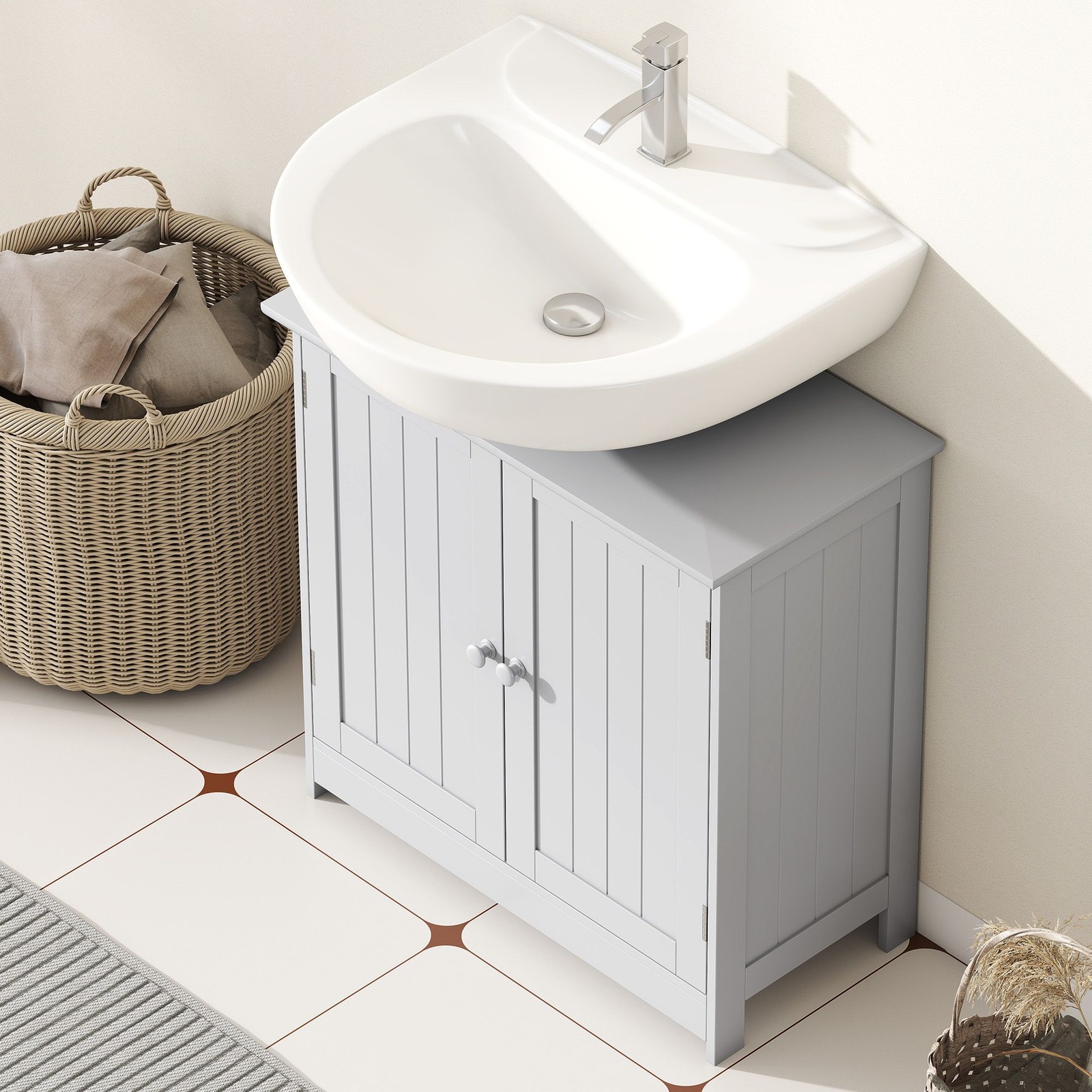 Modern Light Gray Bathroom Cabinet 23.5×11.75×23.5in with Flexible Shelf