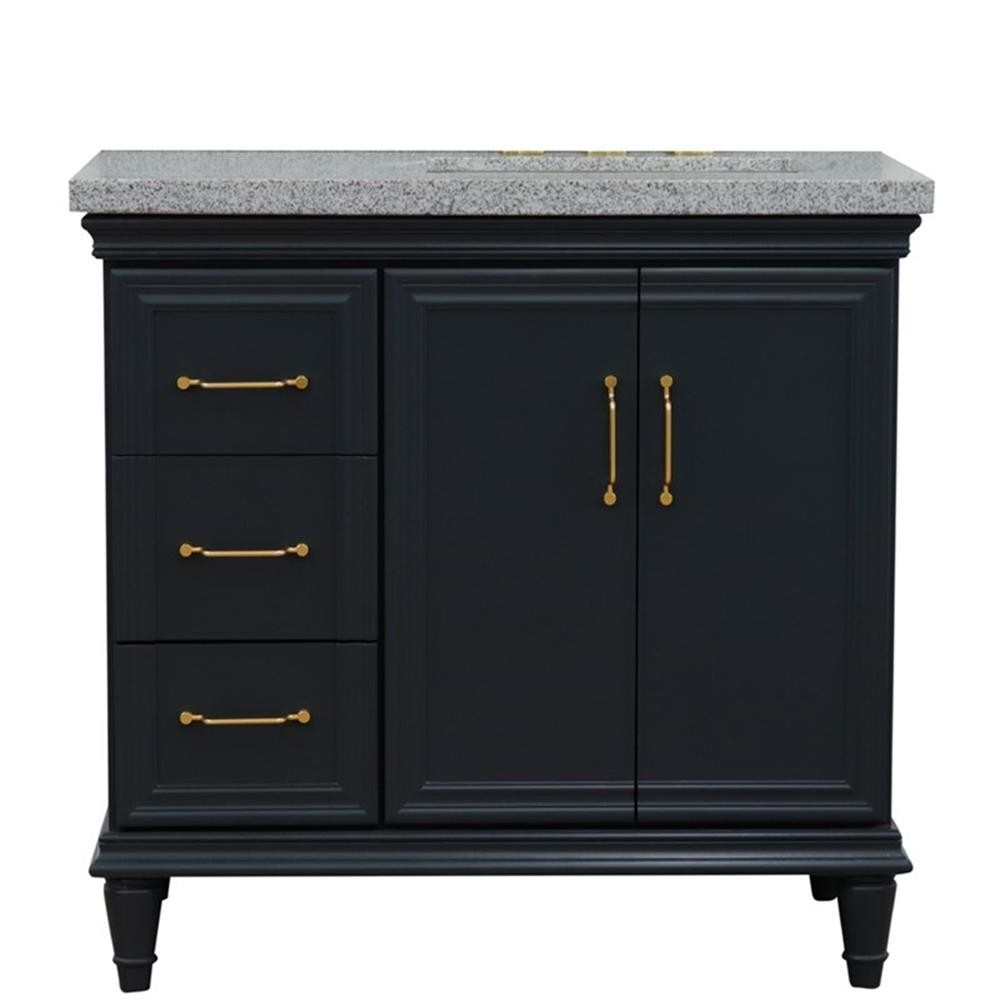 37 in. Single Vanity Dark Gray Gray Granite Rectangle Right Door.Right Sink