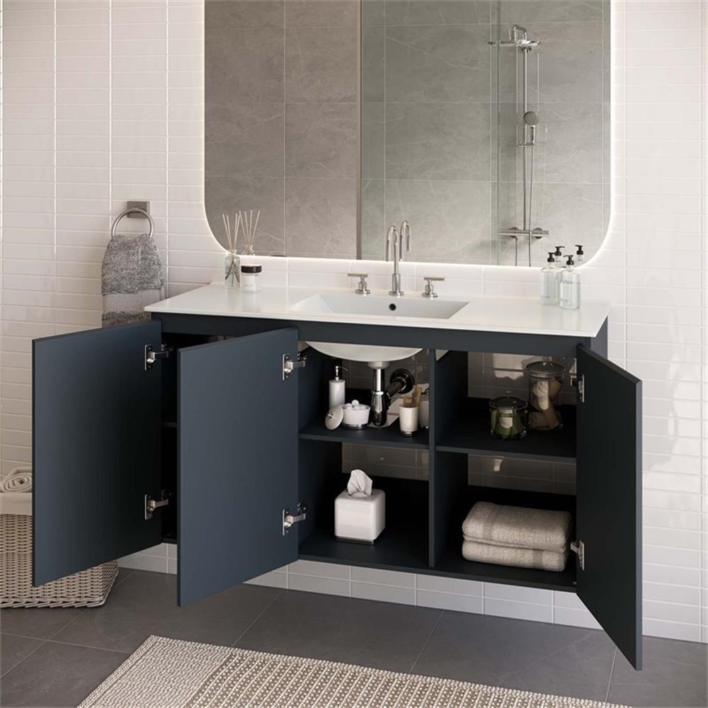 Modway Bryn 48″ Modern Wood/Ceramic Wall-Mount Bathroom Vanity in Gray/White