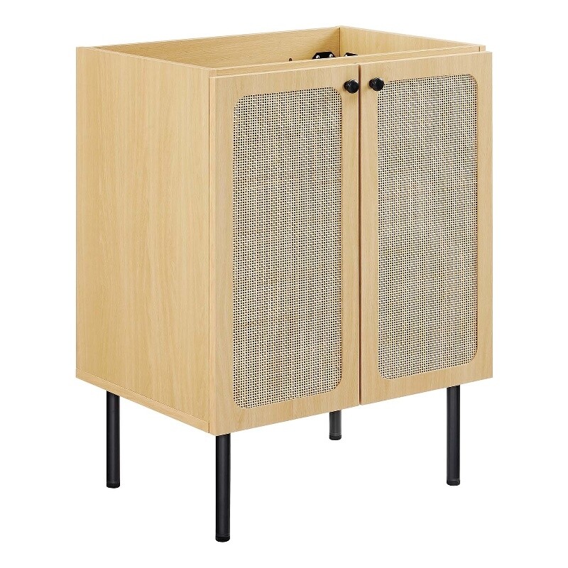 Modway Chaucer 24″ Wood & Rattan Bathroom Vanity Cabinet in Oak