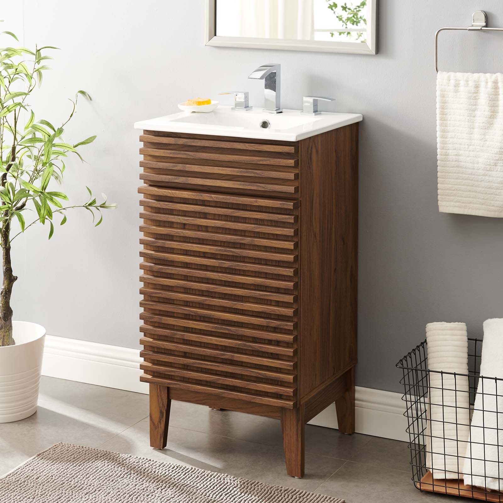Modway Render 18″ Bathroom Vanity With Sink in Walnut White