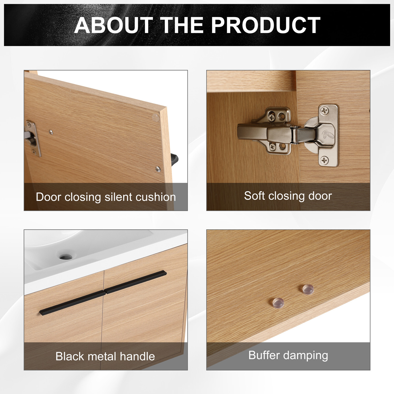 24″ 30″ 36″ Wall Mounted Bathroom Vanity with Sink, Floating Vanity Door Cabinet