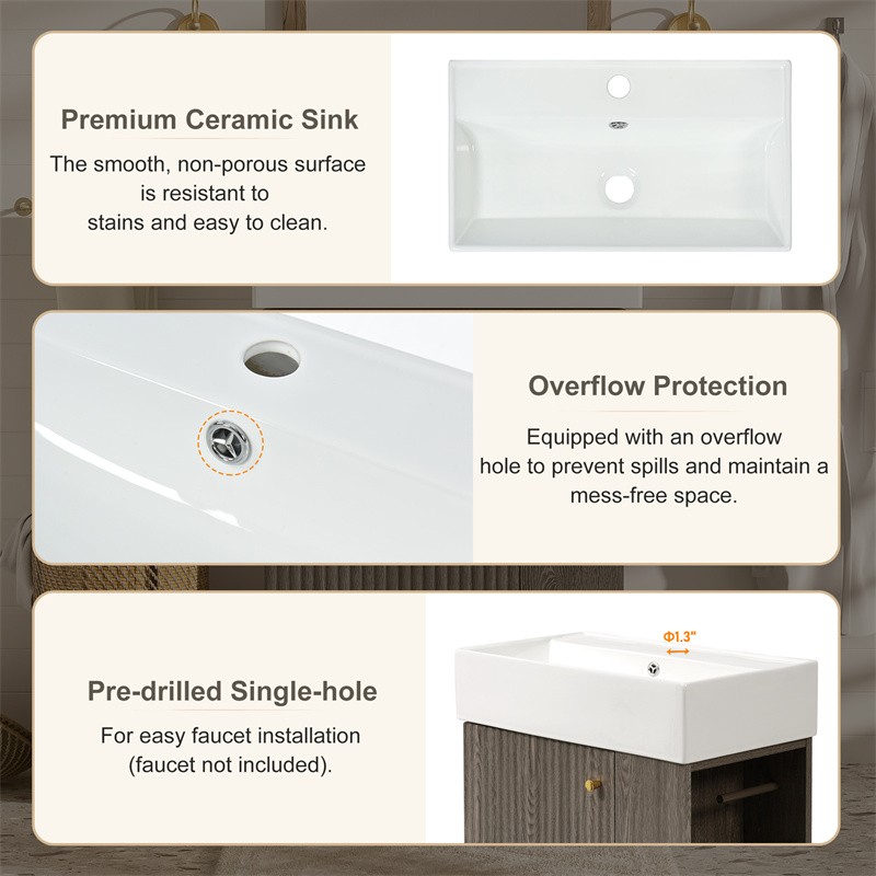 21.6″ Bathroom Vanity with Single Sink,Freestanding Left Door Wood Grain Cabinet