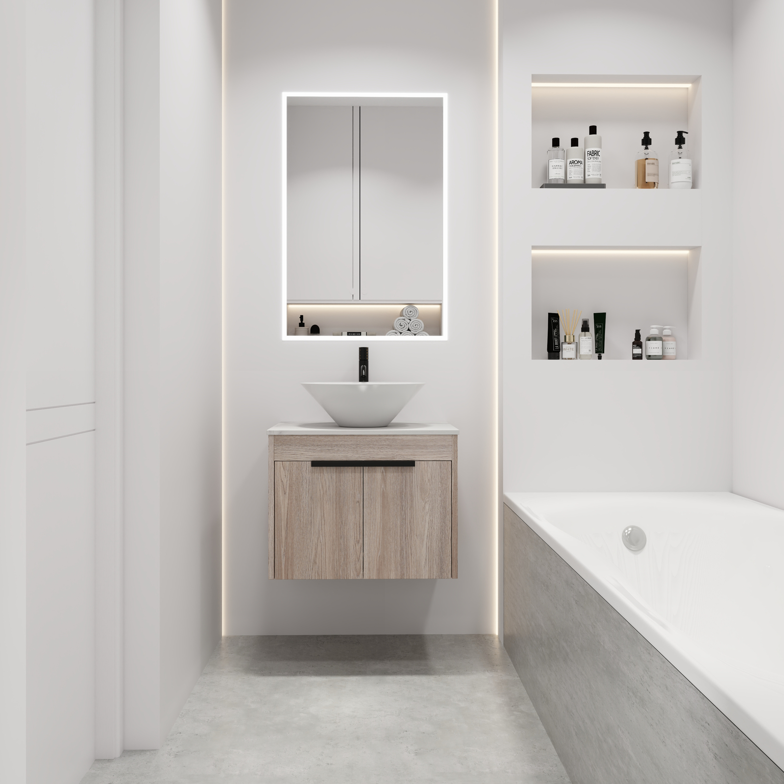 24″Modern Wooden Floating Wall Mounted Bathroom Vanity W/Ceramic Basin White Oak