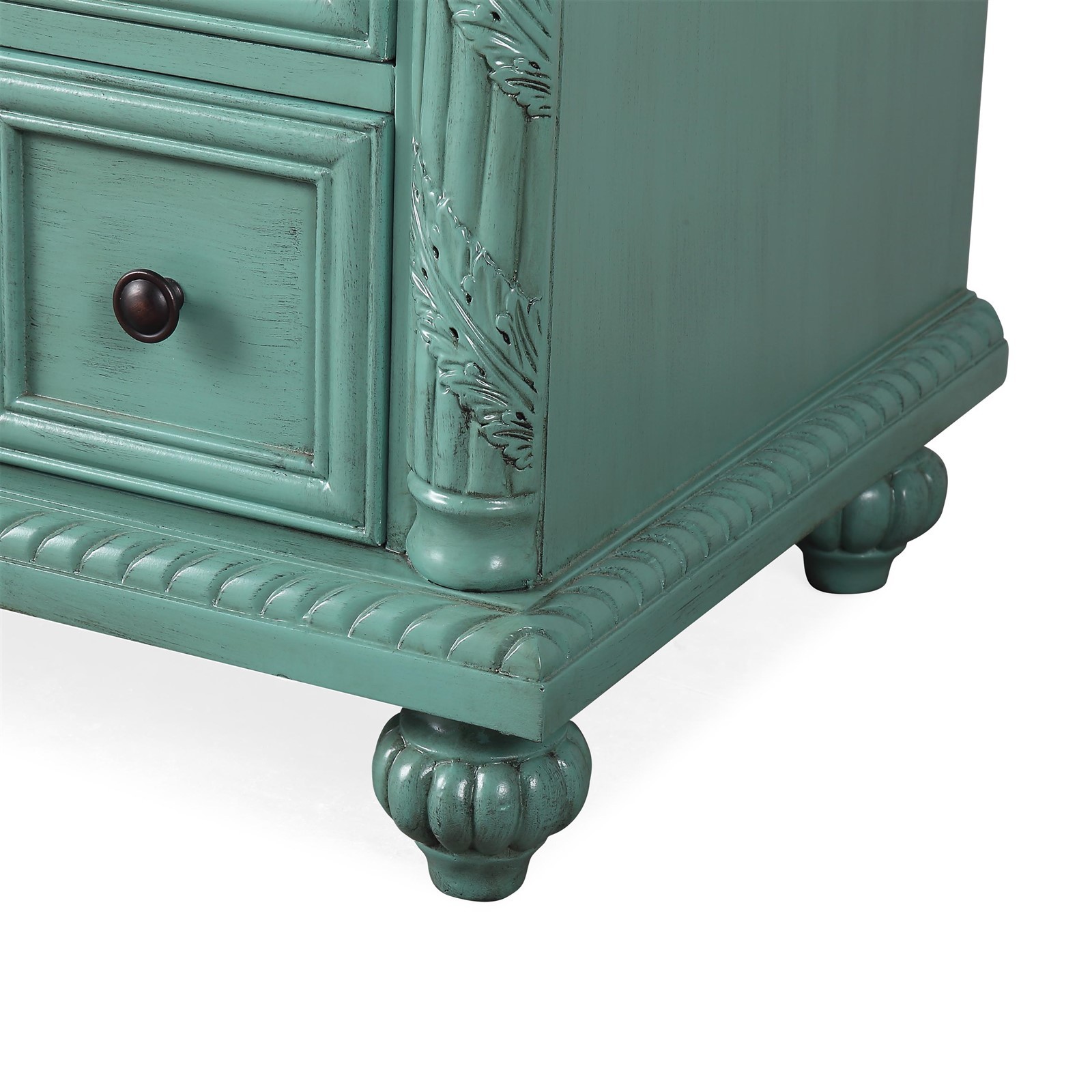 36″ Vintage Green Carrara Top Bathroom Left Sink Cabinet Single Vanity