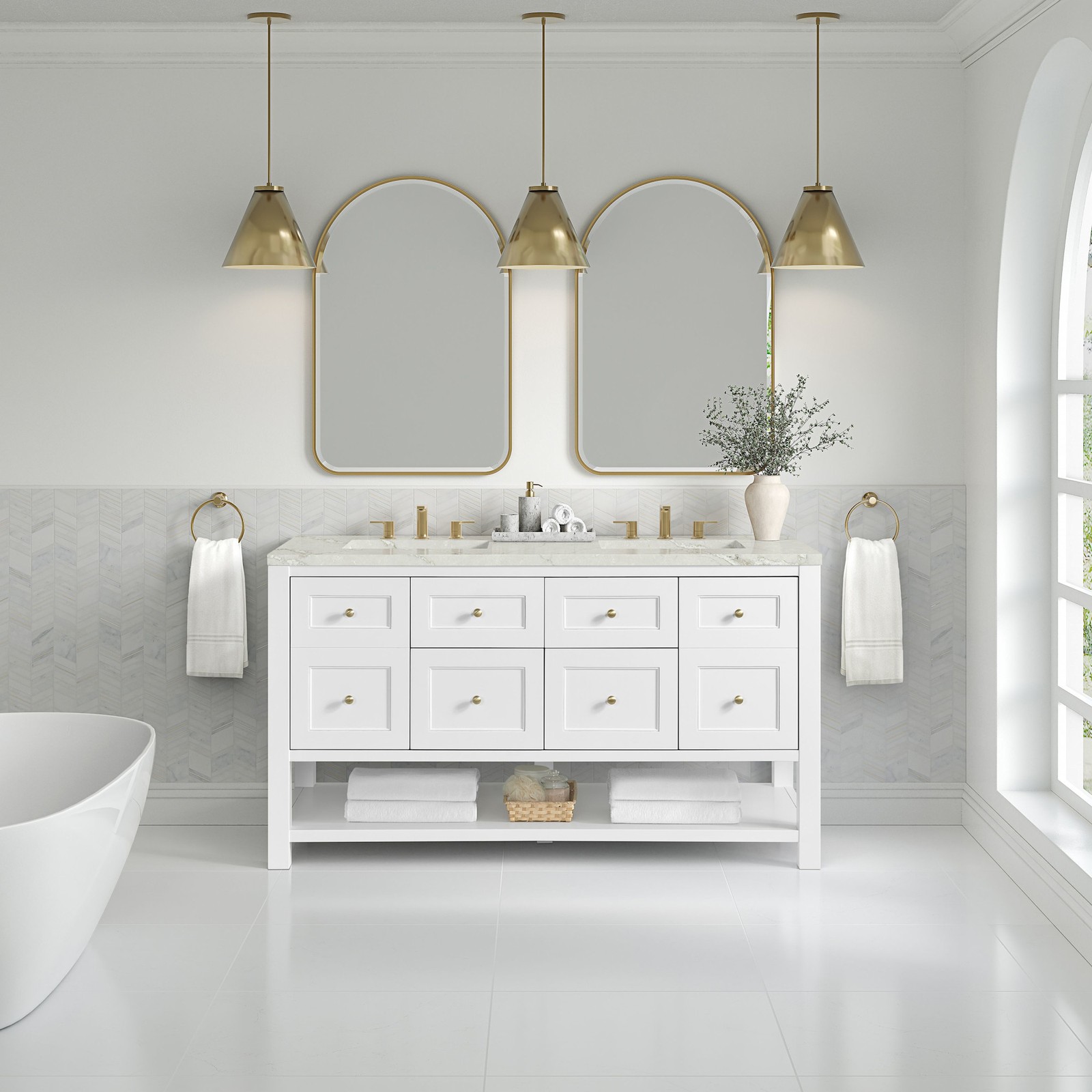 James Martin Vanities 330-V60D-FVSL Breckenridge 60″ – Whitewashed Oak