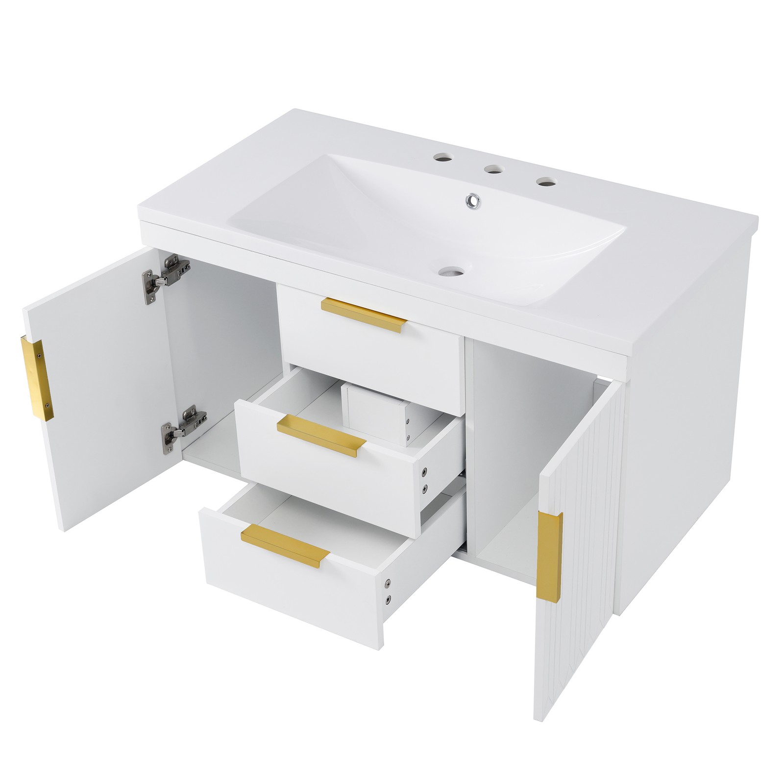 36″ Floating Bathroom Vanity Cabinet with 2 Drawers, Solid Wood, White
