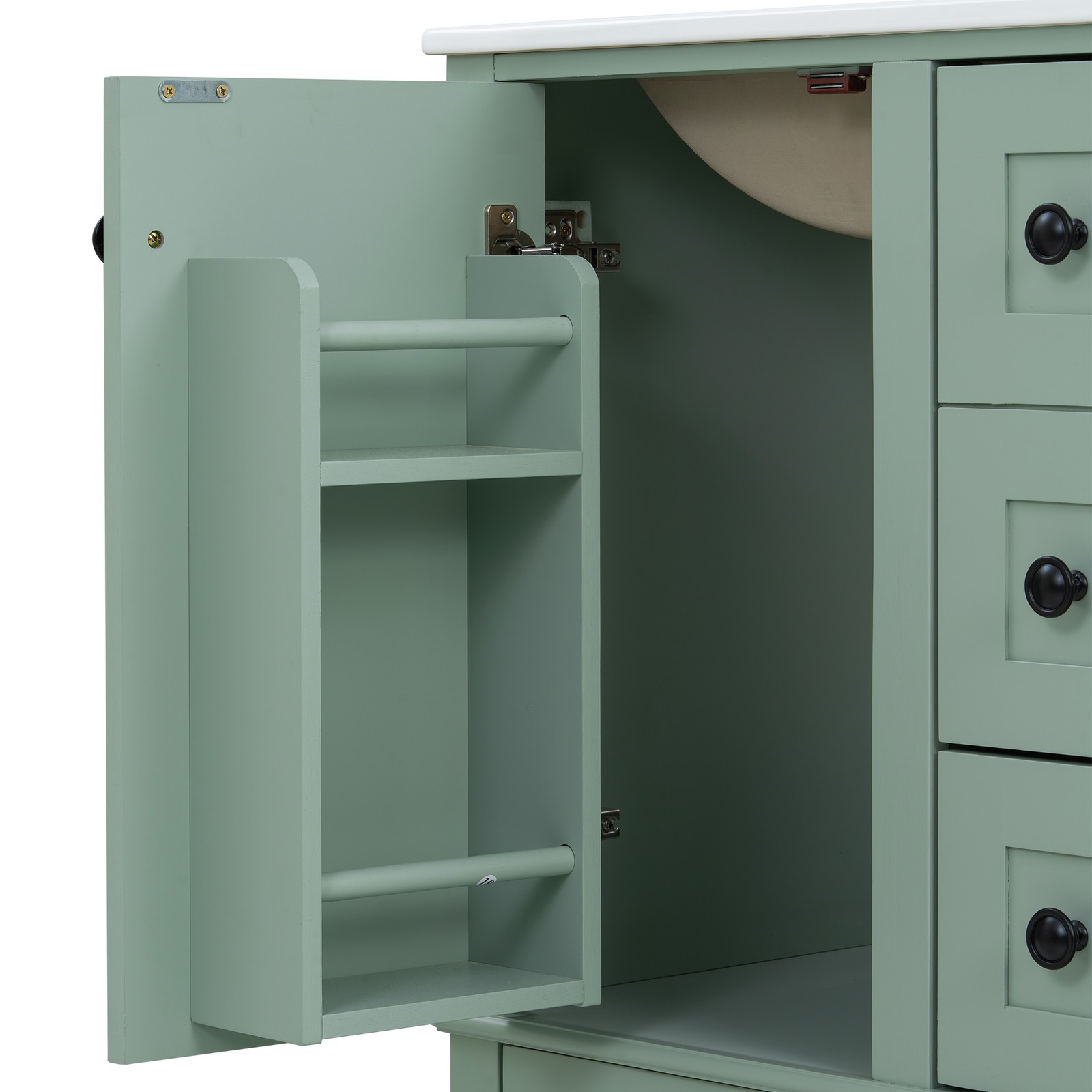 24″ Wood Bathroom Vanity Storage Cabinet with Ceramic Sink & Soft-Close Drawers