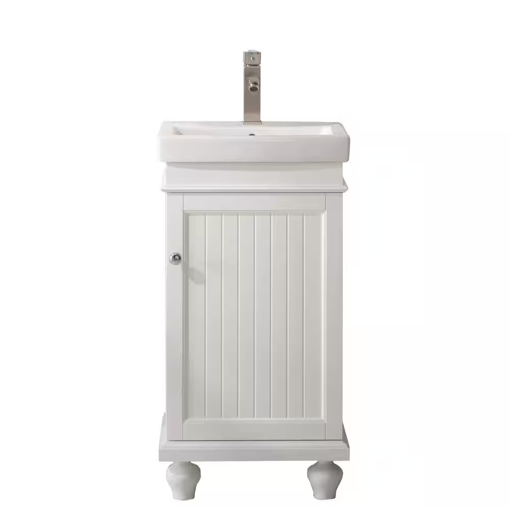 17.5 In. W Bath Vanity in White with Ceramic Vanity Top in White with White Basi