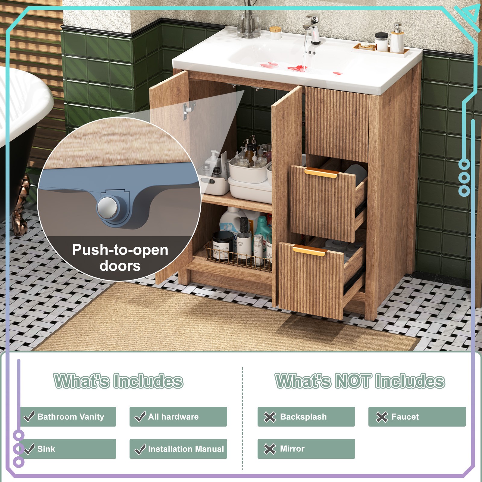 31 Inch Vanity Wood Bathroom Vanity Cabinet W/ Countertop Ceramic Sink