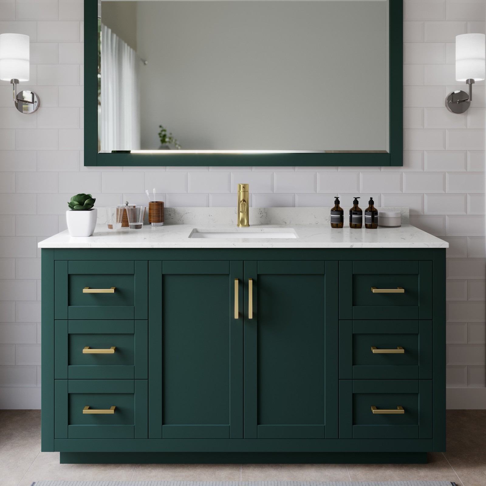 Wyndham Collection WCF2929-60S-VCA-M58 Miranda 60″ – Green / Carrara Cultured