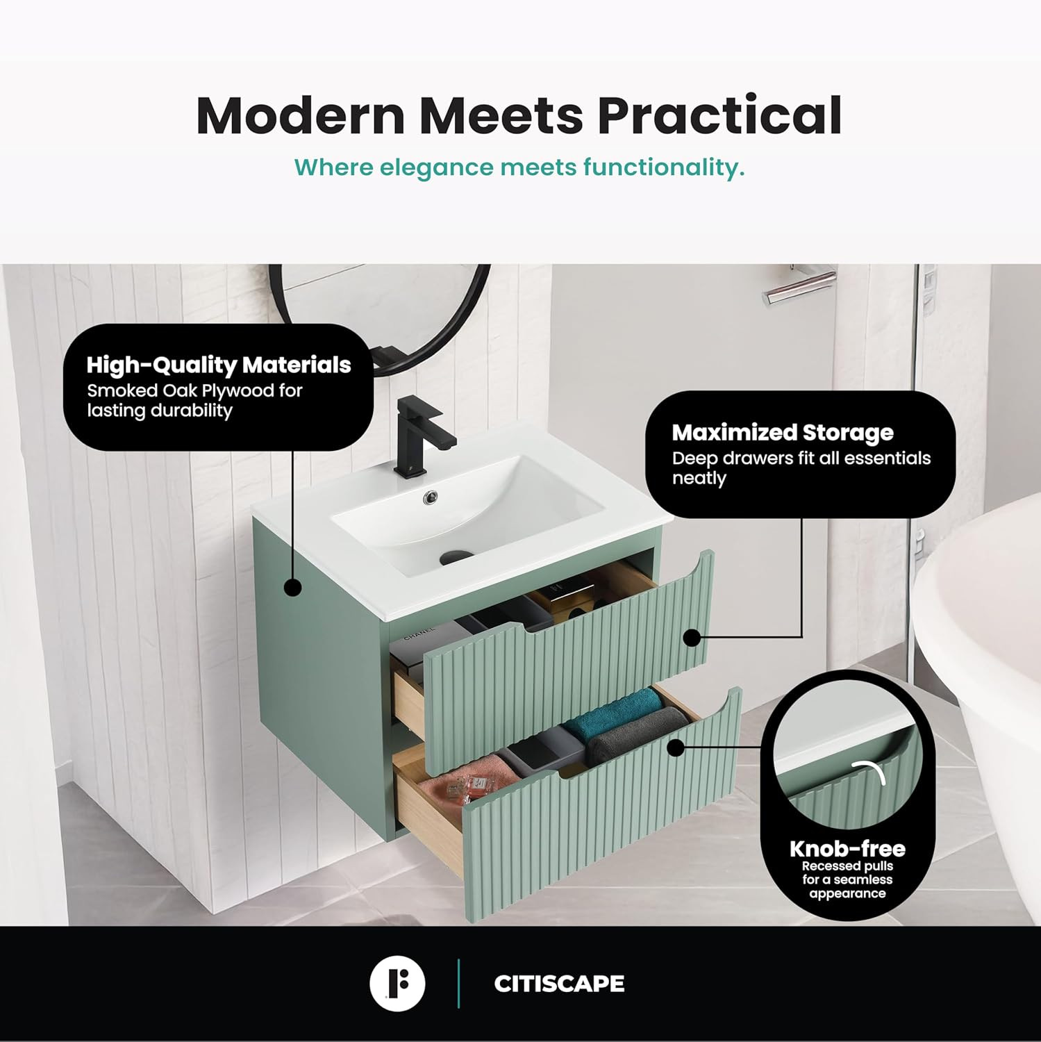 Elegant Mint Green 24″ Bathroom Vanity with Sink – Modern Design