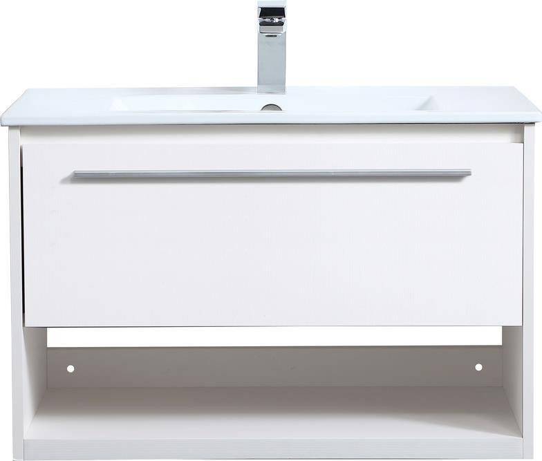 Elegant 30 White Floating Bathroom Vanity with Brushed Nickel