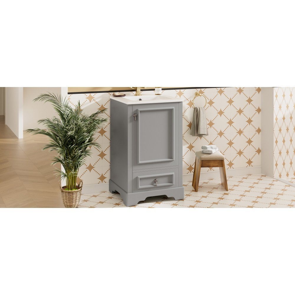 Modern 20″ Bathroom Vanity with Ceramic Sink, Soft Close Door, Adjustable Shelf