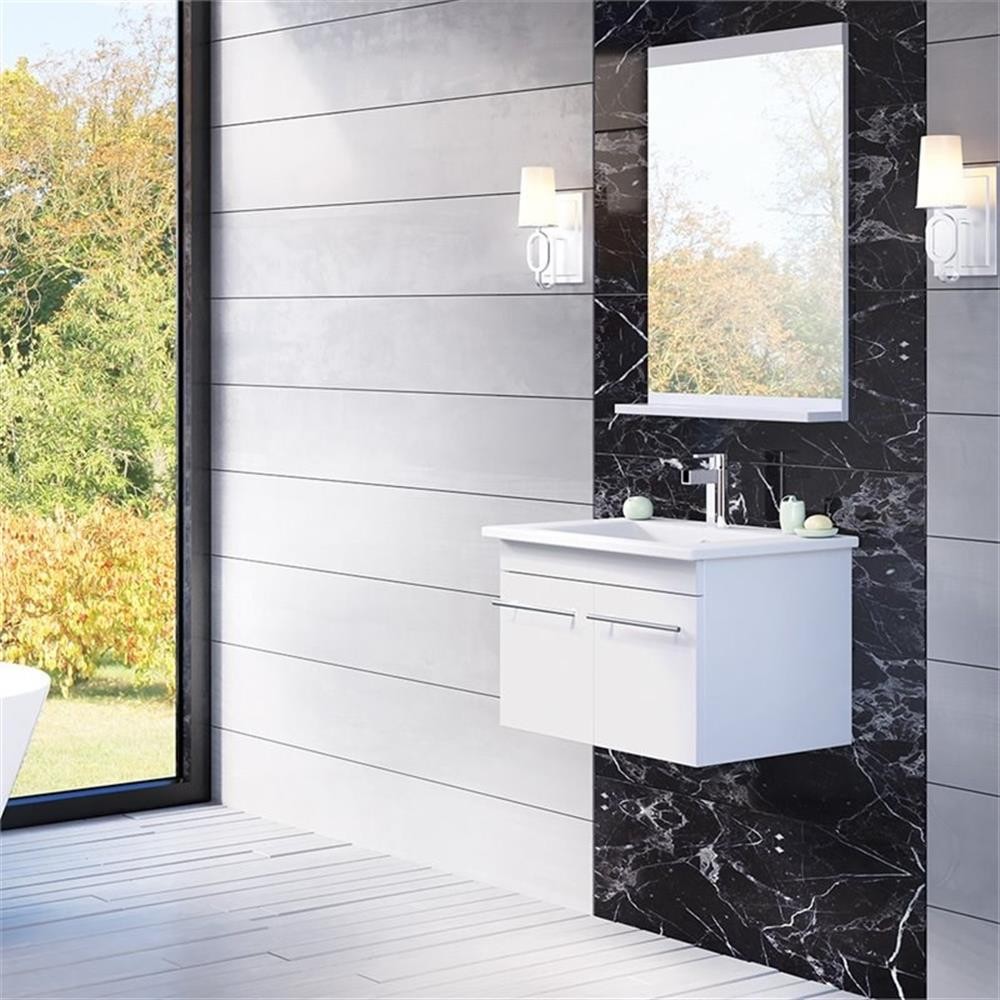 24.4″ 2-Door Single Wall Mount Sink Solid Wood Vanity in White