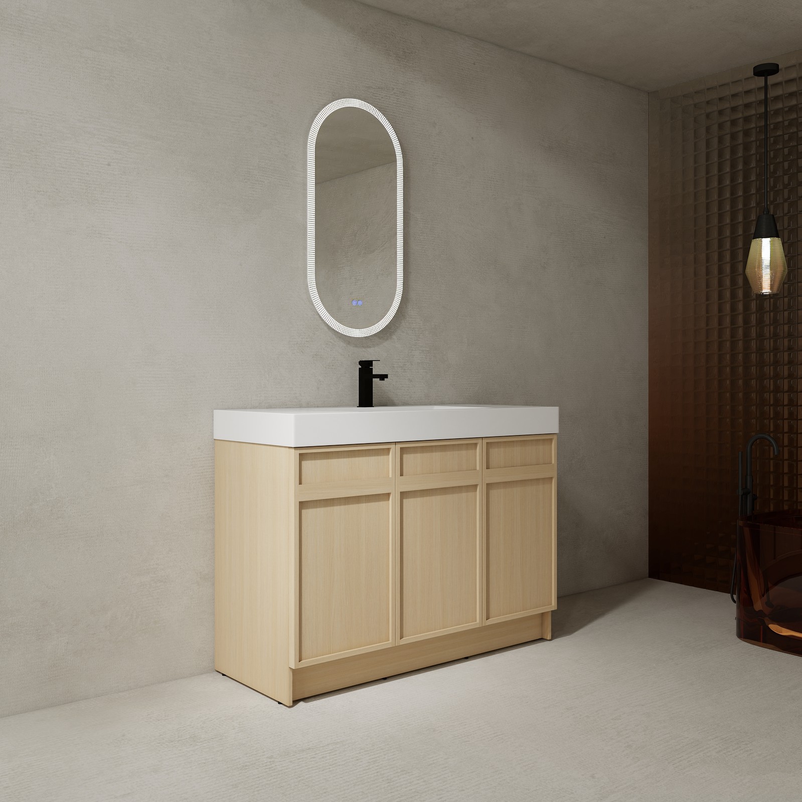 48inch Plywood Double Sink Bathroom Vanity Cabinet W/ 3 Doors White Resin Sink