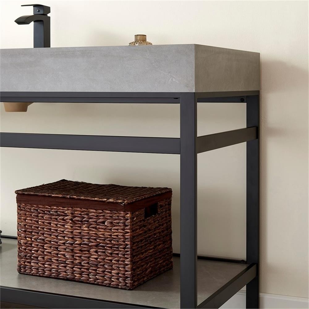 Funes 60″ Single Sink Bathroom Vanity in Matte Black Frame Gray Top w/ Mirror