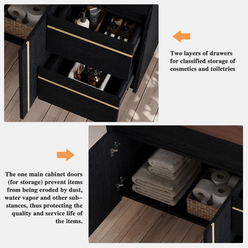 36″ Modern Floating Bathroom Vanity w/Integrated Ceramic Sink & Faux Marble Top