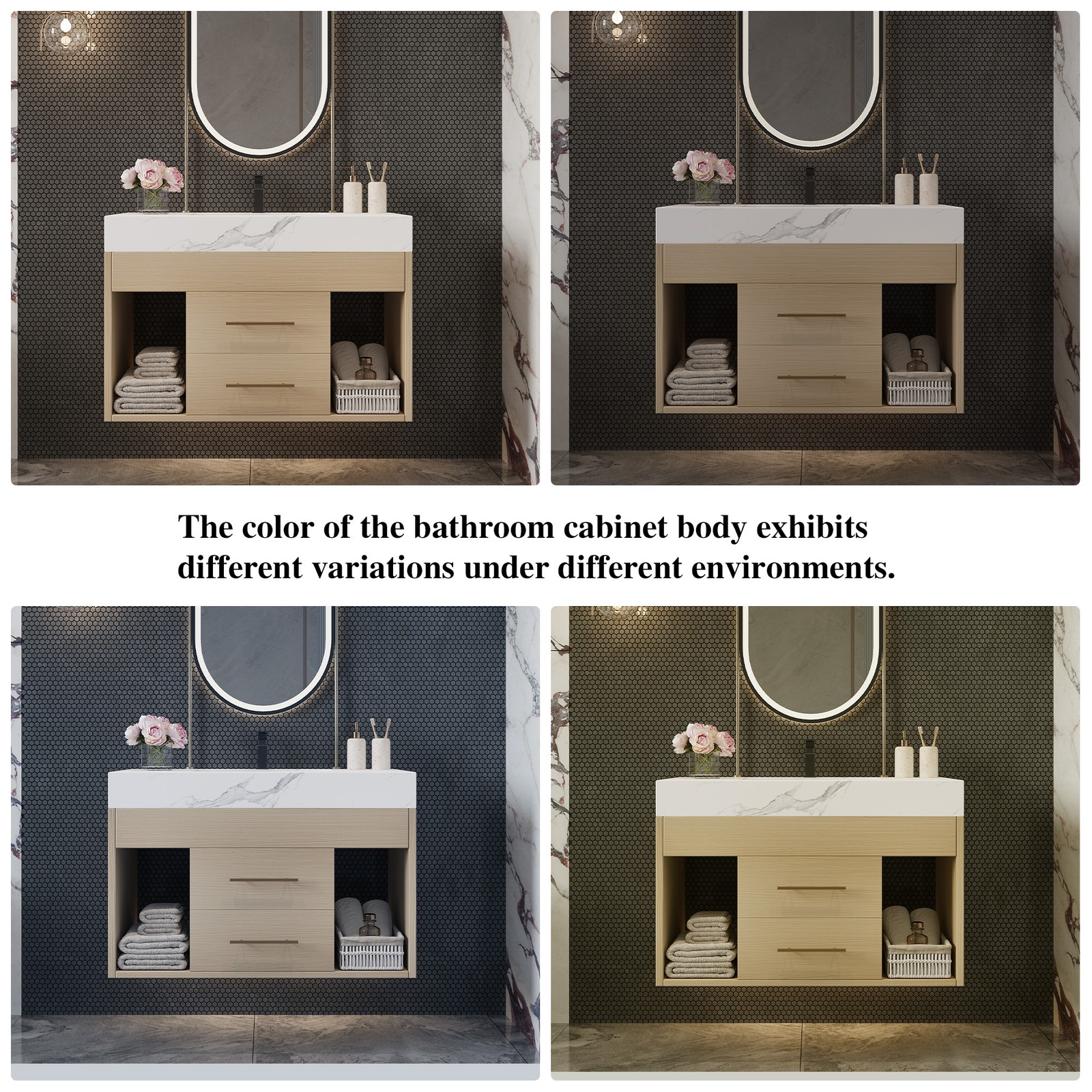 29.9″ Floating Bathroom Vanity with Sintered Stone Top & Ceramic Sink