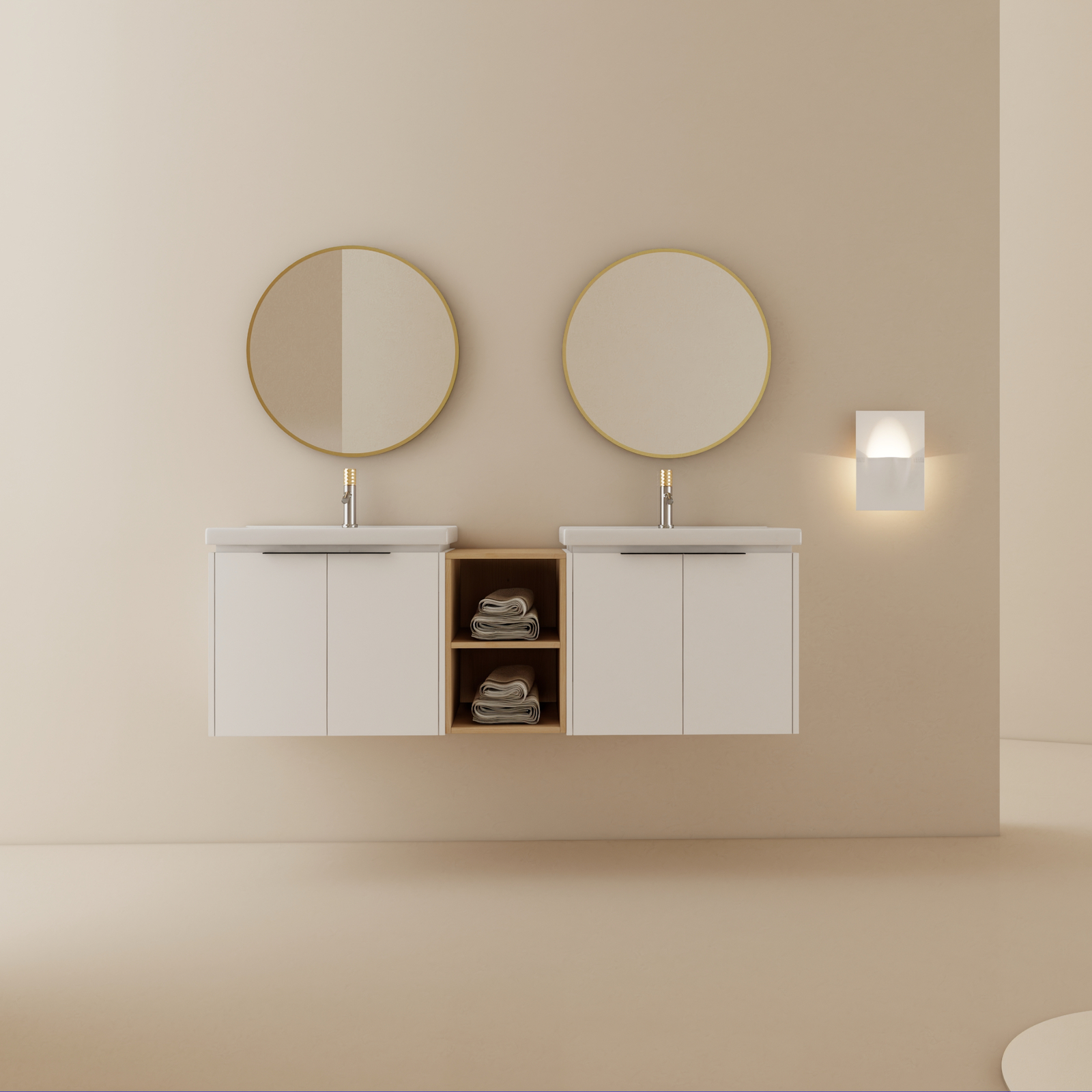 60″ Bathroom Vanity Double Ceramic Basin Wall Mounted Cabinet W/ Storage Shelves