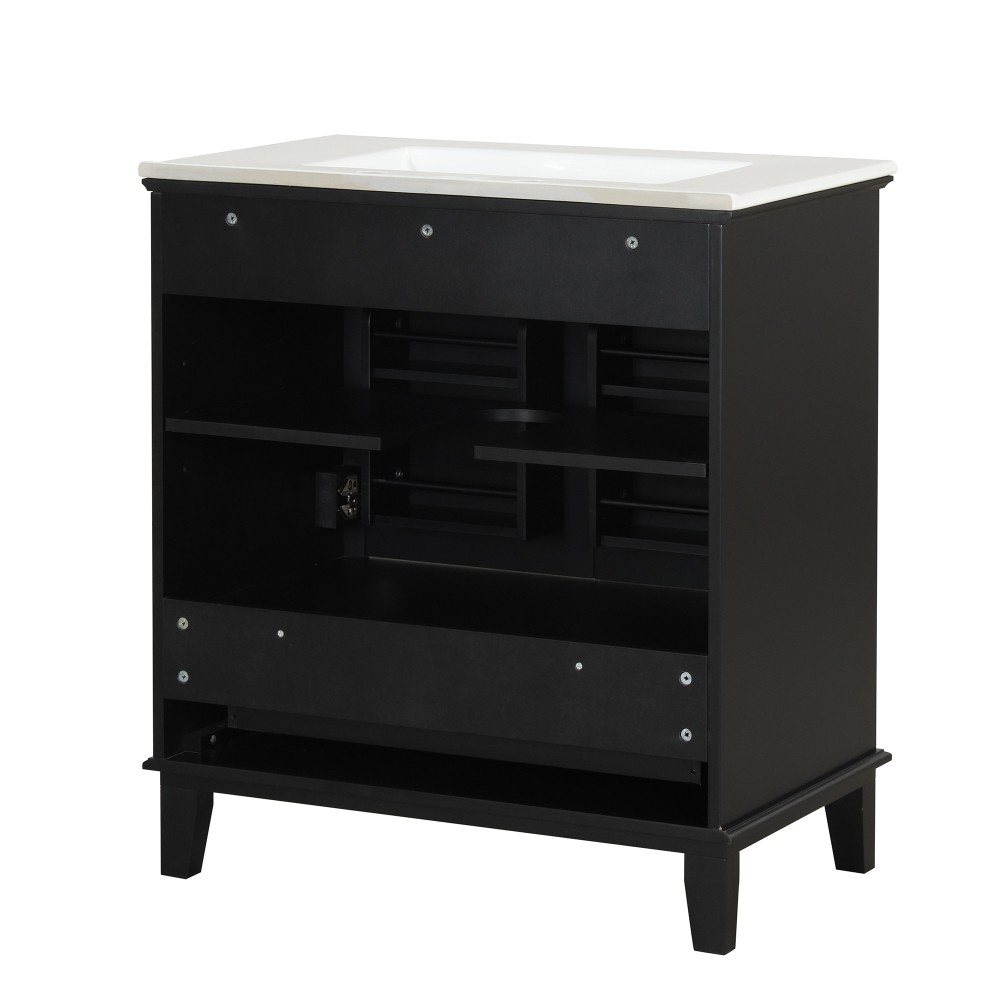 30 Inch Black Bathroom Vanity with Sink Combo Solid Wood MDF Bathroom Cabinet