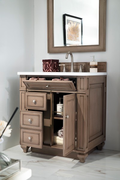 30″ James Martin Bristol 157-V30-WW-3WZ Vanity Cabinet White Zeus Silestone Top