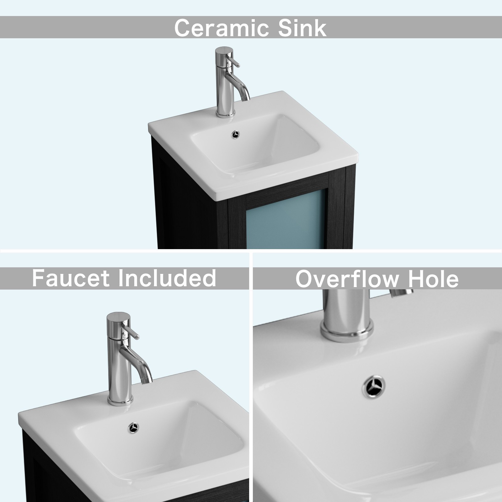 Wonline 16″ Bathroom Vanity w/Sink Cabinet Ceramic Sink Combo for Small Room
