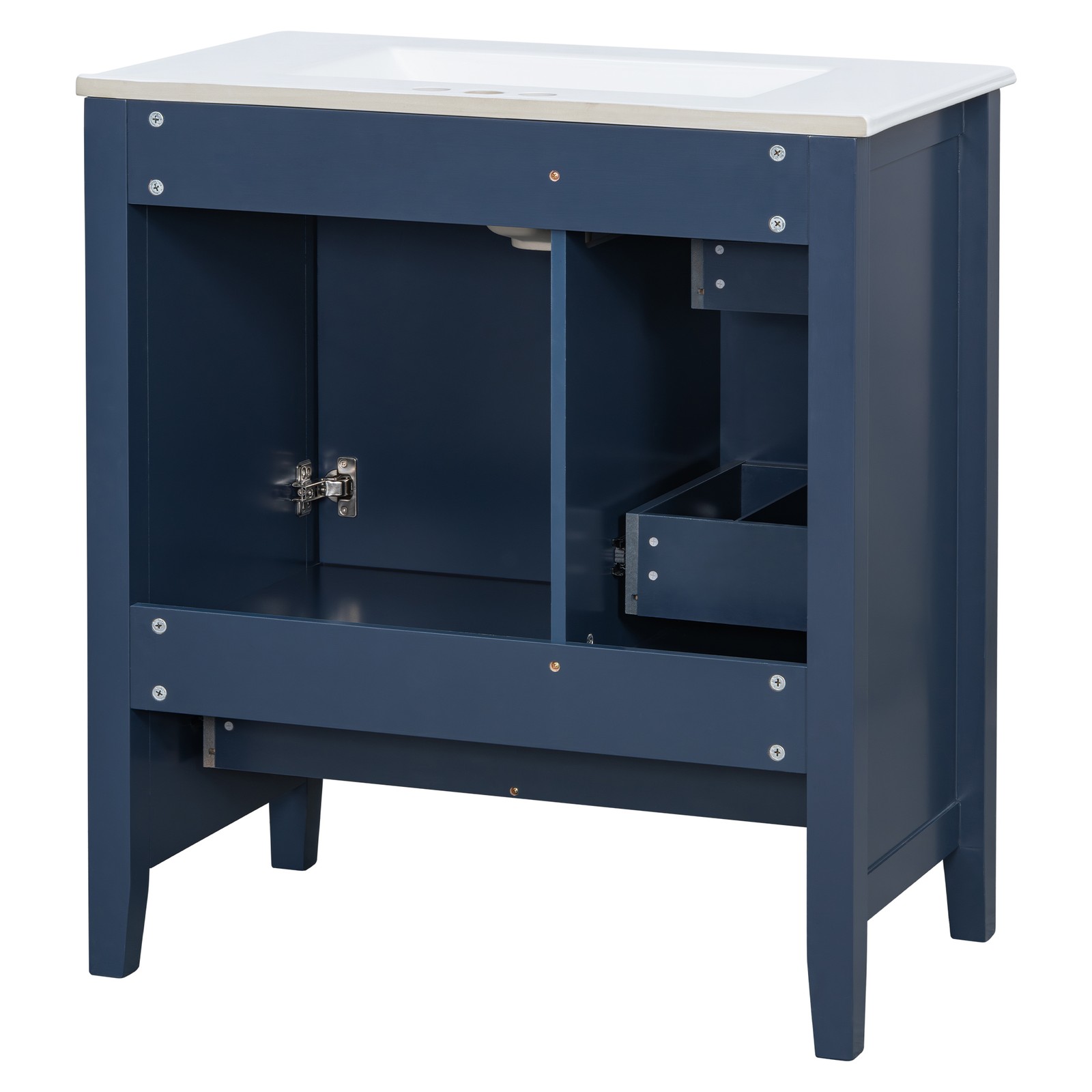 30″ Blue Bathroom Vanity with Sink, 1 Cabinet & 3 Drawers, Solid Wood & MDF