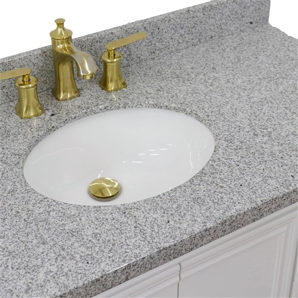 37 in. Single Wooden Vanity White Gray Granite Oval Left Door.Left Sink