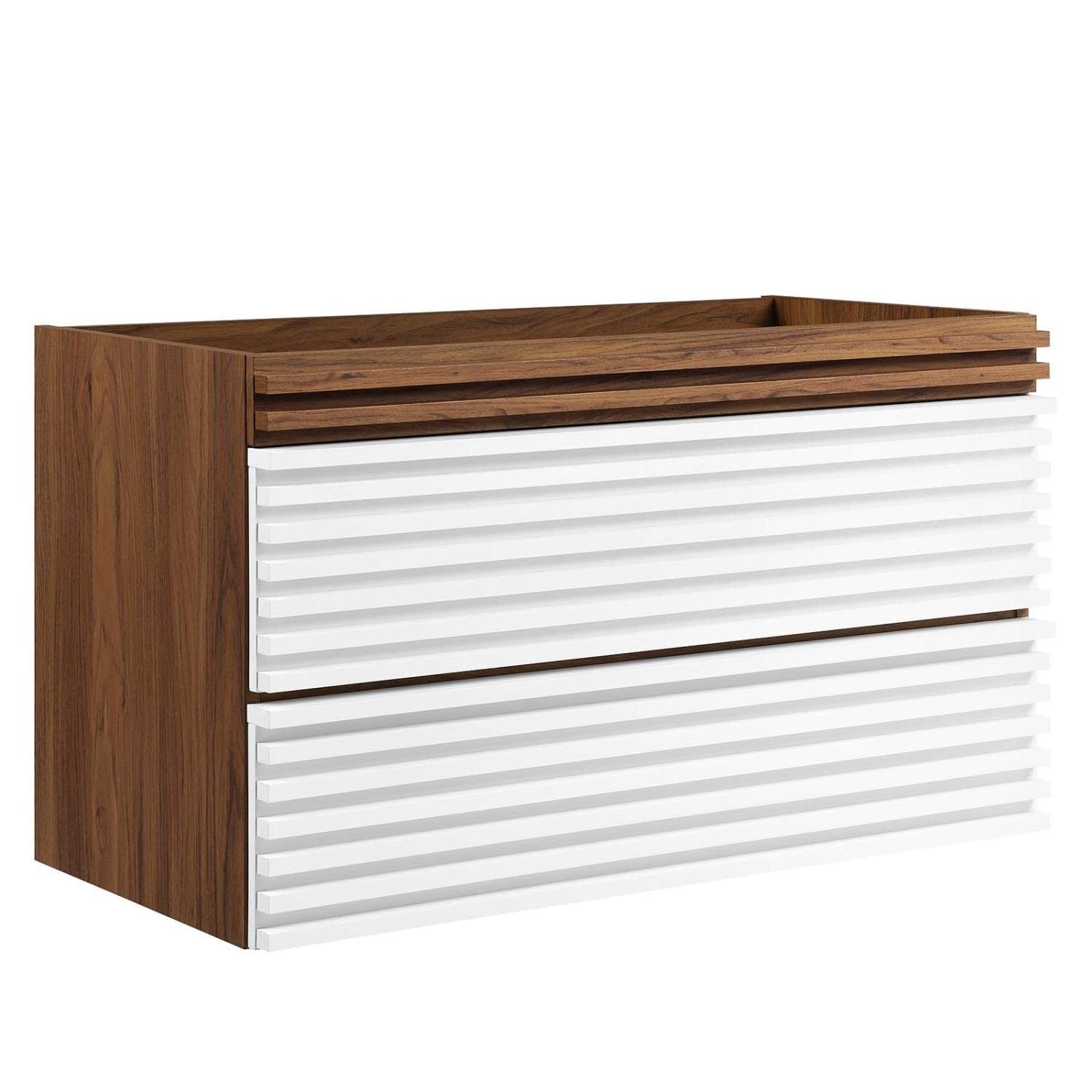 Modway Render 35″ MDF Wood Wall-Mount Bathroom Vanity Cabinet in White/Walnut
